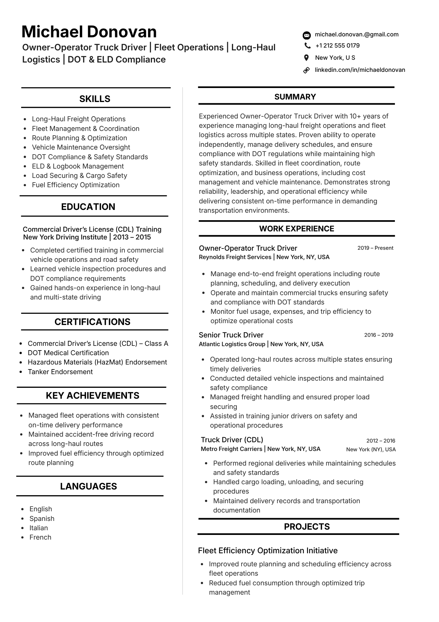 Fleet Manager resume sample