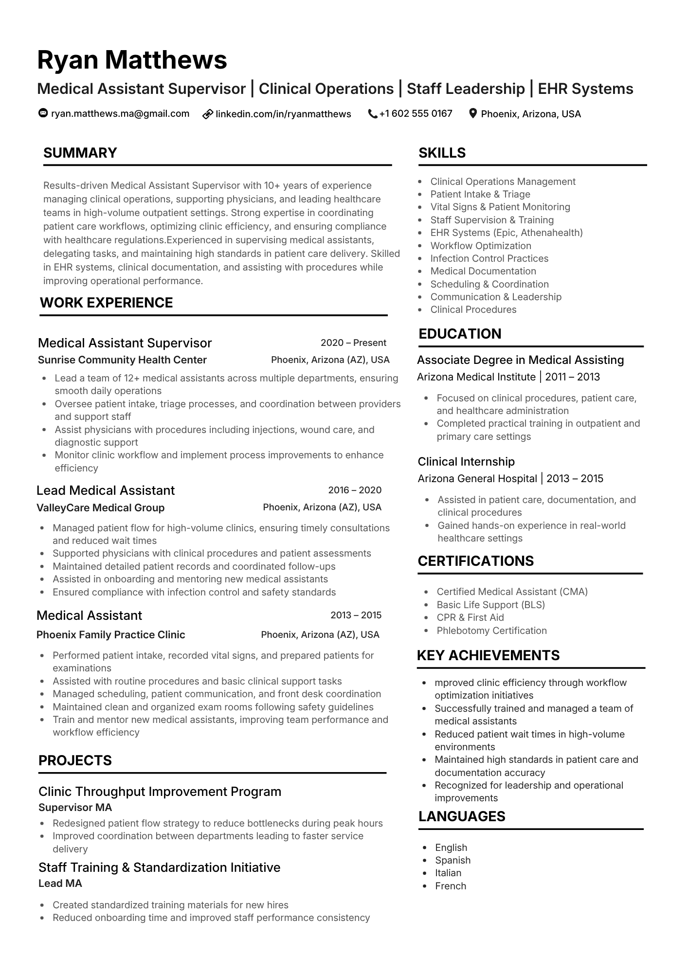 Chronological format resume sample