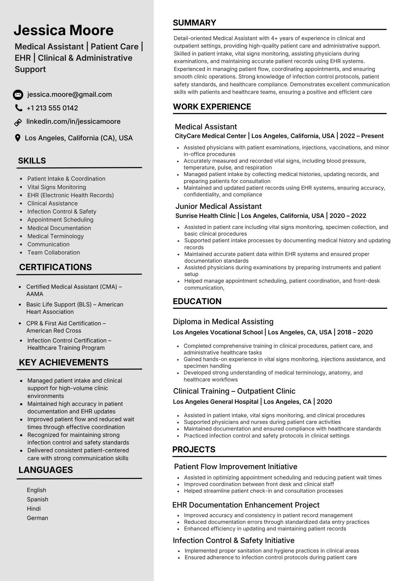 Mid-level clinic resume sample
