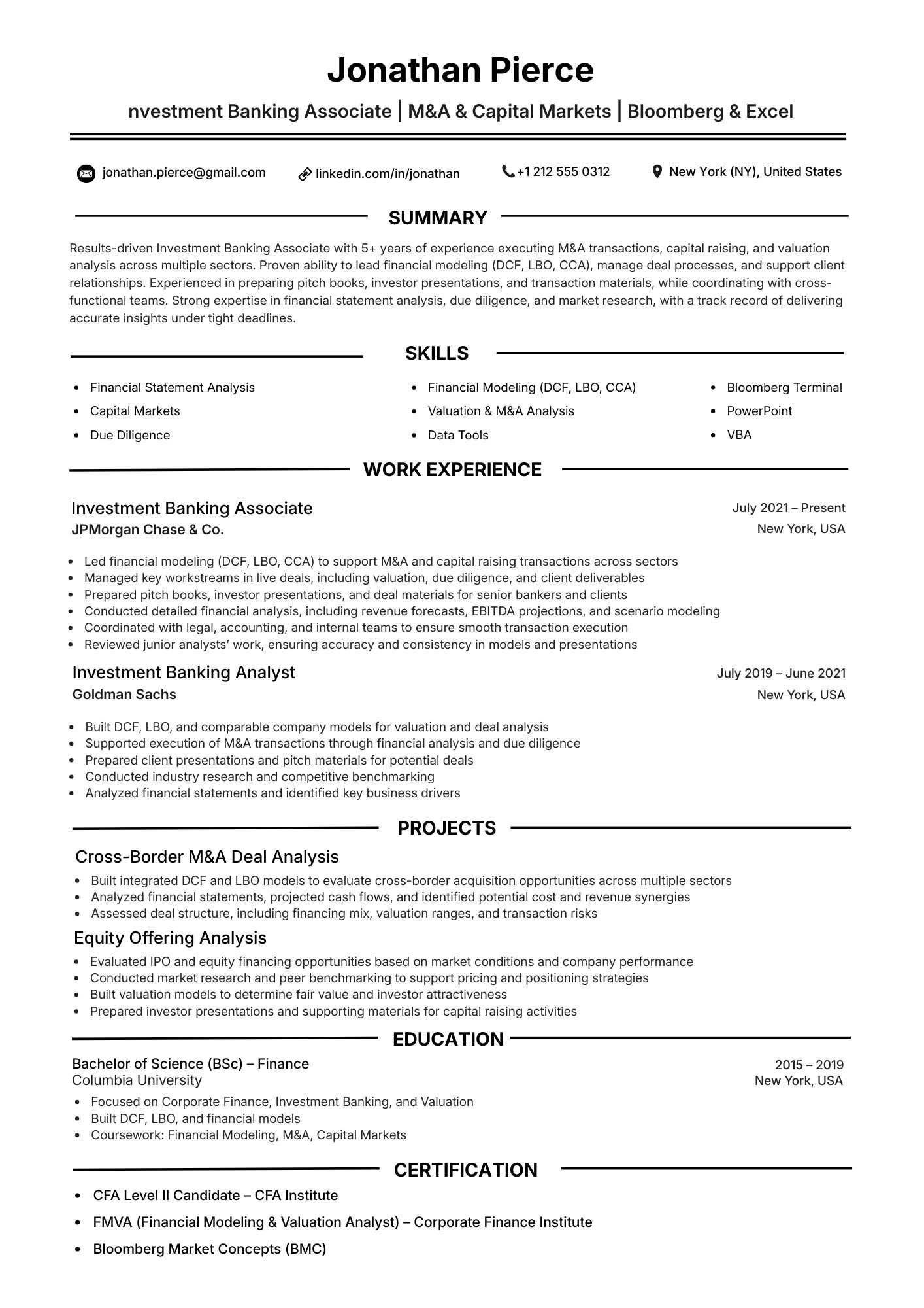 IB associate resume sample